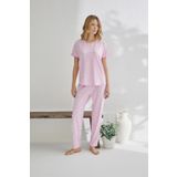Estiva 23120 Kadın Puantiyeli Yakası Düğmeli Ring Viskon Yazlık Pijama Takımı