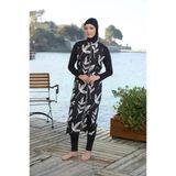 Estiva 25980 Siyah Dijital Desenli Tam Boy Lycralı Tesettür Mayo