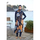 Estiva 25981 Siyah Dijital Desenli Tam Boy Lycralı Tesettür Mayo
