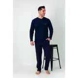 Estiva Erkek Alt Desenli Apoletli Uzun Kollu Patlı Penye Battal Pijama Takımı