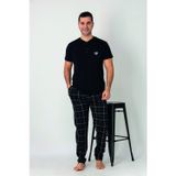 Estiva Erkek Kareli Alt Desenli Siyah Kısa Kollu Patlı Penye Pijama Takımı