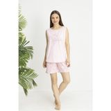 Estiva Kadın Çiçek Alt Desenli Pembe Kolsuz Şortlu Penye Lycra Pijama Takımı