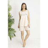 Estiva Kadın Çiçek Alt Desenli Somon Kolsuz Şortlu Penye Lycra Pijama Takımı