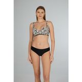 Estiva Kadın Çiçek Desenli Siyah Emprime Kaplı Battal Beden Bikini Takımı