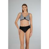 Estiva Kadın Çizgi Desenli Siyah Toparlayıcı Emprime Battal Beden Bikini Takımı