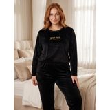 Estiva Kadın Good Yazılı Büyük Beden Kadife Pijama Takımı