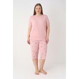 Estiva Kadın Kalp Alt Desenli Pembe Kısa Kollu Kaprili Soft Battal Pijama Takımı