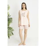 Estiva Kadın Kalp Alt Desenli Somon Kolsuz Şortlu Penye Lycra Pijama Takımı