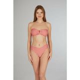 Estiva Kadın Kareli Kırmızı Tokalı Straplez Bikini Takımı