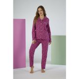 Estiva Kadın Kışlık Önden Düğmeli Puantiyeli Penye Lycra Pijama Takımı Fuşya