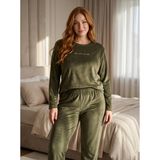Estiva Kadın Something Yazılı Büyük Beden Kadife Pijama Takımı