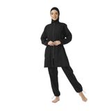 Estiva Kadın Tam Kapalı Pantolonlu Fermuarlı Tesettür Mayo Siyah 6XL