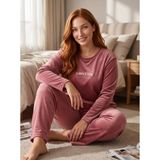 Estiva Kadın Weekend Yazılı Büyük Beden Kadife Pijama Takımı