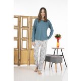 Estiva Kadın Yaprak Desenli Uzun Kollu Yazlık Viskon Pijama Takımı 24119