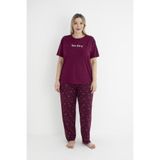 Estiva Kadın Yazlık Love Story Yazılı Kısa Kollu Soft Battal Pijama Takımı - Bordo