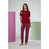 Estiva Kadın Yazlık Superbly Yazılı Kısa Kollu Soft Pijama Takımı - Kırmızı