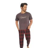 Estiva Patlı Ekose Pamuklu Kısa Kol Kareli Erkek Pijama Takım