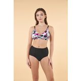 Estiva Yüksek Bel Kruvaze Çiçek Desenli Bikini Takımı - Siyah