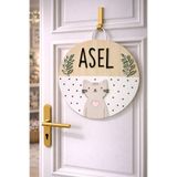 estölye El Yapımı Kedi Temalı İsme Özel Yuvarlak Bebek Kapı süsü, Hastane Süsü, Bebek İsimlik