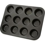 EstoreBox 12 Bölmeli Yapışmaz Karbon Çelik Muffin Cupcake Kek Kalıbı - Siyah Standart Boy Fırın Tepsisi - Altın