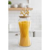 EstoreBox 1400 ml Borosilikat Cam Kavanoz - Altın Mercan Figür Bambu Kapaklı Lüks Saklama Kabı