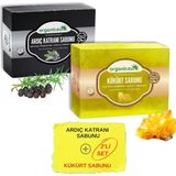 EstoreBox 2'li Set Doğal Ardıç Katranı Sabunu Kükürt Sabunu Kaşıntı Karşıtı Sabun Seti