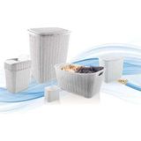 EstoreBox 5 Parça Örgü Desenli Plastik Banyo Seti Çamaşır Sepeti Deterjanlık Kovası Klozet Fırçası - Gri