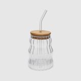EstoreBox 500ML Bambu Kapaklı Cam Bardak, Cam Pipetli Silikon Kapak Contalı Desenli Sıcak Soğuk Içecekler Kah