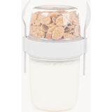 EstoreBox 650 ml Take-Go Kaşıklı Hazneli Meyveli Müsli Kabı Piknik Iş Yoğurt Süt Bardağı Kapaklı Kaşıklı K