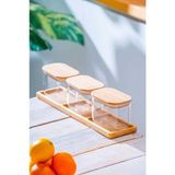 EstoreBox Acar Malibu Bambu Standlı 3lü Boroslikat Cam Baharatlık Seti LND-07582