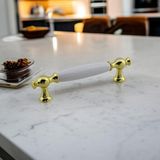 EstoreBox Arnas Porselen Gold Altın Kulp 128 mm Mobilya Çekmece Mutfak Dolabı Dolap Kapak Kulplar Kulb Kulpu