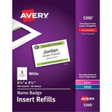 EstoreBox Avery Isim Etiketi Ekleri, Baskı Veya Yazma, 6,4 x 8,9 Cm, 400 Kart Dolumu (5390), Beyaz
