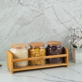 EstoreBox Bambum Bench Plus Standlı Baharat Takımı 4 Parça Cam Kavanoz Bambu Stand 1080ML