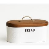 EstoreBox Beyaz Metal Ekmek Kutusu 33X18X18 cm | Ahşap Kapaklı Büyük Hacimli Ekmeklik | Gold Kulplu Mu