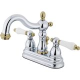 EstoreBox Brass KB1604PL Heritage 4 Inç Centerset Lavabo Bataryası Porselen Kol Saplı, Parlak Krom V
