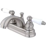 EstoreBox Brass KB2608PL 4 Inç Centerset Lavabo Bataryası, Porselen Kol Saplı Fırçalanmış Ni