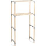 EstoreBox Çamaşır Makinesi Üstü 2 Katlı Masif Ahşap Raf 33X66X127 cm – Banyo Depolama Rafı, Kolay Kurulum, Mo