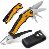 EstoreBox Cat DA980045 9 In 1 Çok Fonksiyonlu Katlanabilir 27CM Paslanmaz Çelik Sarı Kamp Çakısı Bıçağı + Taş - 0- Koyu Mavi
