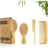 EstoreBox Debetool Bambu Saç Fırçası Seti, Doğal Bambu Kürek, Dolaşık Açıcı Saç Fırçası Tarak Seti, Kalın/