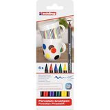 EstoreBox Edding 4200 Fırça Uçlu Porselen Kalemi - Siyah, Kırmızı, Mavi, Yeşil, Sarı, Kahverengi - 6 Kalem -