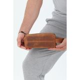 EstoreBox Erkek Hakiki Deri Portföy Clutch Traş Bakım Kozmetik Çantası Günlük El Çantası Dopp Kit Taba
