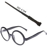 EstoreBox Harry Potter Asası 30 cm Siyah Çerçeveli Harry Potter Gözlüğü Seti