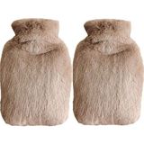 EstoreBox Iki Adet Sicak Su Torbasi Yan Cepli Bej Peluş Termofor 27X17X2CM 1 Litre - Ada Çayı