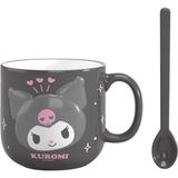 EstoreBox Miniso Sanrio Kabartmalı Seramik Kaşıklı Kupa (450ML)(KUROMI)