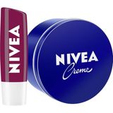 EstoreBox Nivea Creme Nemlendirici 250ML Böğürtlen Dudak Bakım Kremi 4.8gr, Hafif Bordo Işıltı, Pürüzsüz D