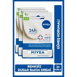 EstoreBox Nivea Renksiz Dudak Bakım Kremi Med Repair, 24 Saat Nem, SPF15, 4.8ml x 3 Adet