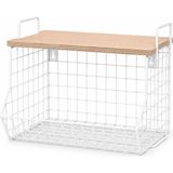 EstoreBox Orret Ahşap Raflı Metal Sepet Baharatlık, Meyvelik Sebzelik, Banyo Organizeri, Üst Üste Takıla