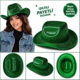 EstoreBox Parlak Yeşil Kovboy Şapka Kadın Erkek Parti Disco Festival Şapkası
