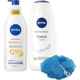 EstoreBox Q10 Sıkılaştırıcı Vücut Losyonu 400ML Creme Kremsi Dokunuş Duş Jeli 500ML, Banyo Lifi Hediy