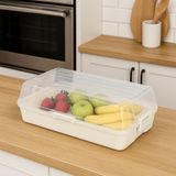 EstoreBox Şeffaf Kapaklı Buzdolabı Düzenleyici Kutu | 32X18 cm Plastik Gıda Organizeri | Kar Beyaz Taban | Ka